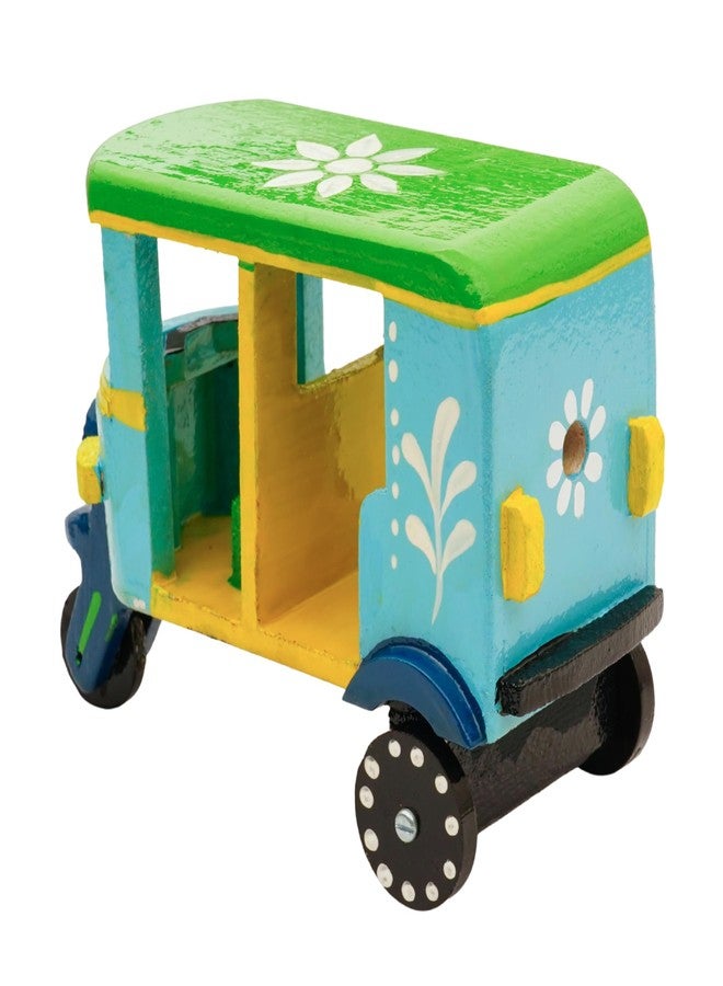 Toolart® Wooden Handcrafted Hand-Painted Auto Rickshaw Toy for Kids | Traditional Push & Pull Wooden Toy Showpiece | Best Birthday Return Gift (Small_Auto_Parent) (06r) - Image 5